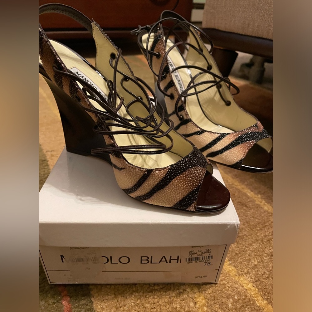 Manolo Blahnik strappy wedge sandals size 7
